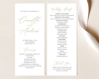 Wedding Program Template, Free Demo Available, Printable Editable Instant Download, Stylish Gold Script