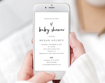 Digital Baby Shower Text Invitation Template, Modern Script & Love Heart, Editable Electronic Baby Shower Invite, Templett INSTANT Download