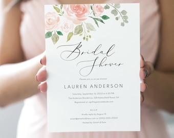 Bridal Shower Invitation Template, Try Before Purchase, Wedding Shower Invite Printable,  Editable, Instant Download, Pink & Blush Floral