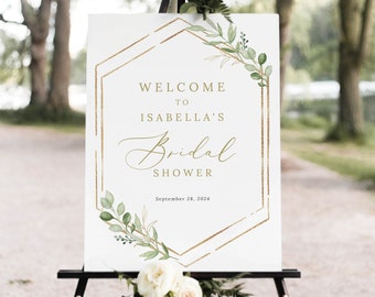 Bridal Shower Welcome Sign Template, Greenery Hexagonal, Editable & Printable Instant Download, Templett, Try Before Purchase