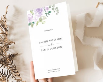 Wedding Program Template, Folded, Try Before Purchase, Editable, Templett INSTANT Download, Mauve & Lilac Floral