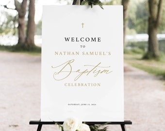 Baptism Welcome Sign Template, Stylish Gold Script, Welcome To The Baptism Sign, Editable Baptism Sign, Printable, Templett INSTANT Download