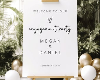 Modern Engagement Party Welcome Sign Template, Love Heart Design, Printable, Engagement Party Sign, Editable, Templett INSTANT Download