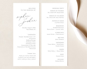 Wedding Program Template, Luxury Calligraphy, Elegant Wedding Ceremony Program, Printable, Editable, Tall Program, Templett INSTANT Download