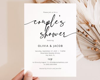 Couples Shower Invitation Template, Modern Calligraphy, Couples Shower Invite, Printable, Editable, Minimalist, Templett INSTANT Download