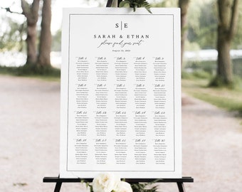 Wedding Seating Chart Template, Minimalist Wedding Monogram, Seating Plan Sign, Poster, Printable, Editable, Templett INSTANT Download