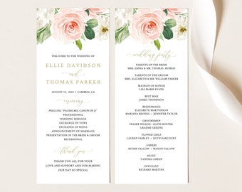 Wedding Program Template, Pink Blush Floral, Try Before Purchase, Editable Instant Download