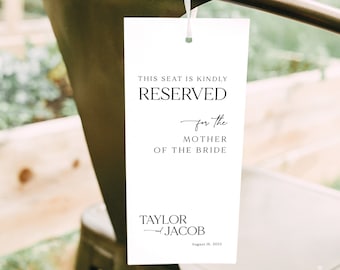 Reserved Seat Sign Template, Modern & Classic, Editable, Reserved Row Sign, Reserved Seating Chair Tag, Printable, Templett INSTANT Download