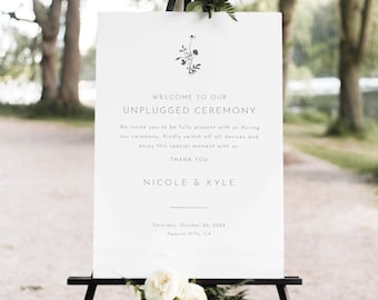 Unplugged Ceremony Sign Template, Elegant Botanic Flowers, Editable, Elegant Unplugged Wedding Sign, Printable, Templett INSTANT Download