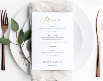 Menu Template, Printable Editable Instant Download, Demo Available, Elegant Gold Script 5x7