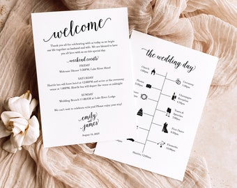 Wedding Itinerary Template, Modern Script,  Editable Instant Download, Try Before Purchase