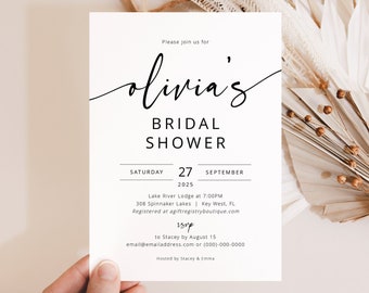 Bridal Shower Invitation Template, Modern Calligraphy, Editable, Modern Bridal Shower Invitation Card, Printable, Templett INSTANT Download