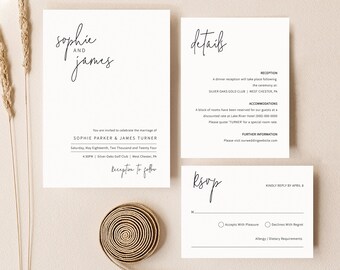 Wedding Invitation Template Suite, Minimalist Elegant, Editable & Printable Instant Download, Templett, Try Before Purchase