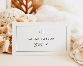 Wedding Place Card Template, Minimalist Wedding Monogram, Flat & Tent Place Cards, Printable, Templett INSTANT Download, Editable