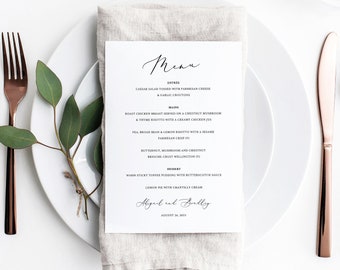 Wedding Menu Template 5x7, Try Before Purchase,  Editable Instant Download, Elegant Calligraphy