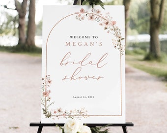 Bridal Shower Welcome Sign Template, Rustic Pink Flowers Arch, Welcome to the Bridal Shower Sign, Printable, Templett INSTANT Download