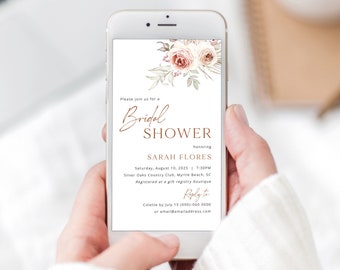 Digital Bridal Shower Invitation Template, Floral Boho, Editable, Electronic Boho Bridal Shower Text Invite, Templett INSTANT Download