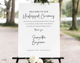 Minimalist Unplugged Ceremony Sign Template, Modern Calligraphy, Unplugged Wedding Sign, Printable, Editable, Templett INSTANT Download