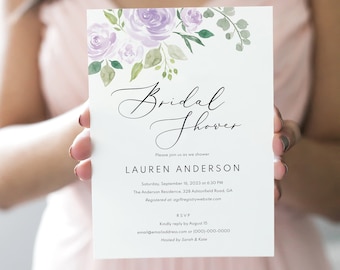 Bridal Shower Invitation Template, Mauve & Lilac Floral, Try Before Purchase, Editable Instant Download