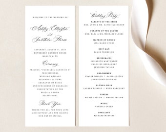 Wedding Program Template, Elegant Classic Calligraphy, Printable Wedding Ceremony Program, Editable, Tall, Templett INSTANT Download