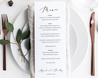 Wedding Menu Card Template, Try Before Purchase,  Printable Menu, Elegant Dinner Menu, Self Edit, Instant Download,  Editable