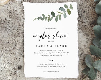 Eucalyptus Couples Shower Invitation Template, Greenery, Editable, Printable, Templett, INSTANT Download