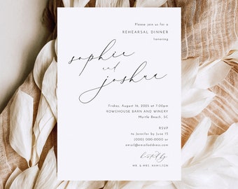 Rehearsal Dinner Invitation Template, Luxury Calligraphy, Elegant Wedding Rehearsal Dinner Invite, Printable, Templett INSTANT Download