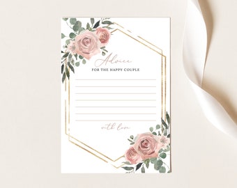 Advice Card Template, Dusky Pink Floral, Boho Wedding Advice Card Printable, Editable, Templett INSTANT Download