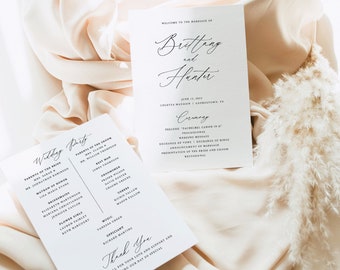 Wedding Ceremony Program Template, Elegant Stylish Script Wedding Program, Printable, 5x7, Templett INSTANT Download,  Editable