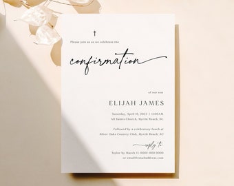 Confirmation Invitation Template, Modern & Classic, Editable, Modern Confirmation Invitation Card, Printable, Templett INSTANT Download