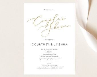 Couples Shower Invitation Template, Elegant Gold Script, Printable Shower Invite, Editable, Templett, INSTANT Download