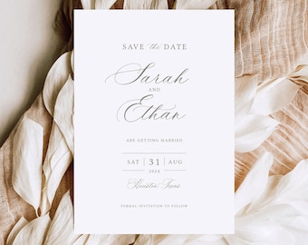 Save the Date Template, Calligraphy, Editable Save The Date Card, Printable, Save Our Date Template, 5x7, Templett INSTANT Download