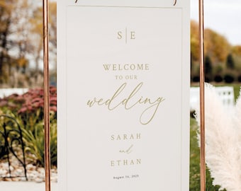 Wedding Welcome Sign Template, Minimalist Wedding Monogram, Gold, Editable Wedding Sign, Welcome Wedding Sign, Templett INSTANT Download