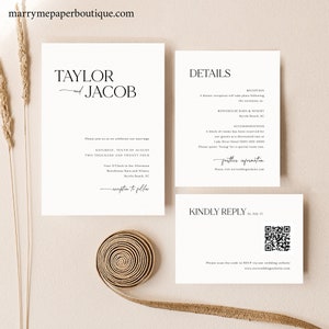 Wedding Invitation Template Set, Modern & Classic, QR Code RSVP, Details Card, Editable Invite Suite, Printable, Templett INSTANT Download