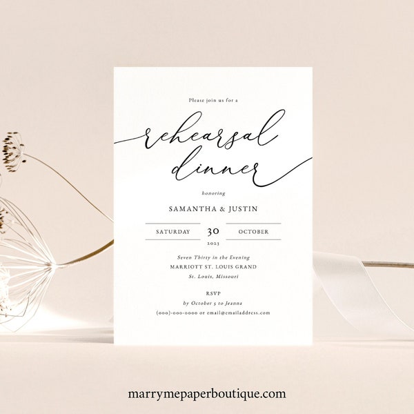 Classic Rehearsal Dinner Invitation Template, Elegant Wedding, Rehearsal Dinner Invite, Printable, Templett INSTANT Download, Editable