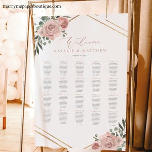 Wedding Seating Chart Template, Dusky Pink Floral, Printable Seating Plan Sign, Editable, Templett INSTANT Download