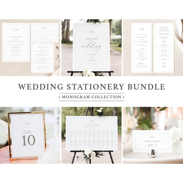 Wedding Template Bundle, Monogram & Border, Wedding Bundle Kit, Wedding Stationery Bundle, Printables, Templett INSTANT Download