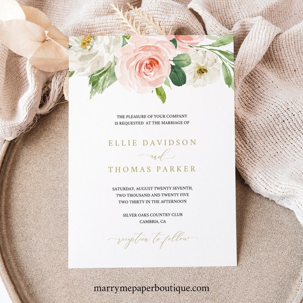Wedding Invitation Set, Blush Floral Editable Template, Instant Download, Try Before Purchase