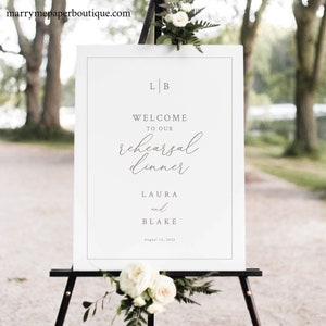 Rehearsal Dinner Welcome Sign Template, Elegant Monogram & Border, Rehearsal Sign Printable, Editable, Templett INSTANT Download