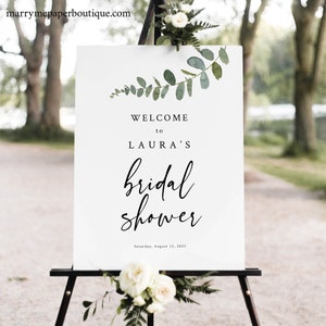 Bridal Shower Sign Template, Eucalyptus Greenery Bridal Shower Welcome Sign Printable, Templett Instant Download, Try Before Purchase