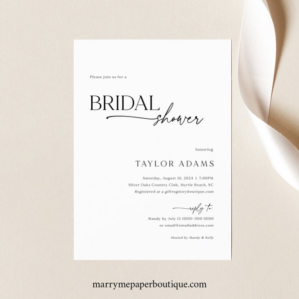 Bridal Shower Invitation Template, Modern & Classic, Printable, Modern Bridal Shower Invite Card, Editable, Templett INSTANT Download