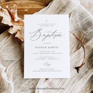 Baptism Invitation Template, Modern Stylish Script, Editable, Modern Baptism Invite Card Printable, Elegant, Templett INSTANT Download