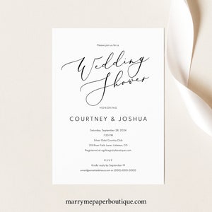 Wedding Shower Invitation Template, Elegant Script Font, Modern Wedding Shower Invite, Printable, Templett INSTANT Download, Editable