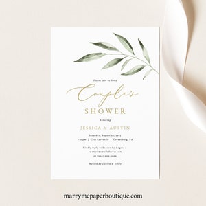 Couples Shower Invitation Template, Olive Leaf Greenery, Couples Shower Invite Printable, Editable, Templett INSTANT Download