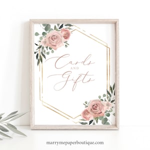 Cards & Gifts Sign Template, Dusky Pink Floral, Wedding Table Sign, Printable, Editable, Pink Floral Wedding Sign, Templett INSTANT Download