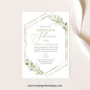 Couple's Shower Invitation Template, Greenery Hexagonal, Editable & Printable Instant Download, Templett, Try Before Purchase