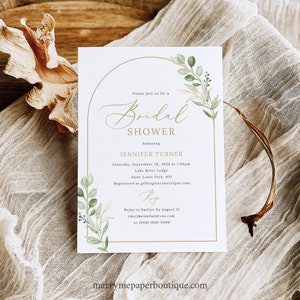 Bridal Shower Invitation Template, Elegant Greenery Arch, Editable Bridal Shower Invitation Card, Printable, Templett INSTANT Download