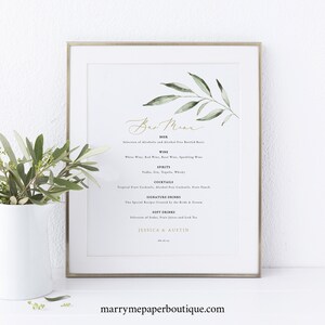 Bar Menu Template, Greenery Leaf, Instant Download, Editable & Printable Drinks Menu, Templett, Try Before Purchase