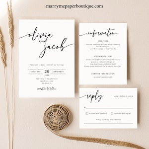 Wedding Invitation Template Set, Modern Calligraphy, Editable & Printable Instant Download, Templett, Try Before Purchase