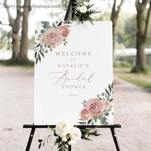 Bridal Shower Welcome Sign Template, Dusky Pink Floral, Bridal Shower Sign, Printable, Dusty Pink, Editable, Templett INSTANT Download